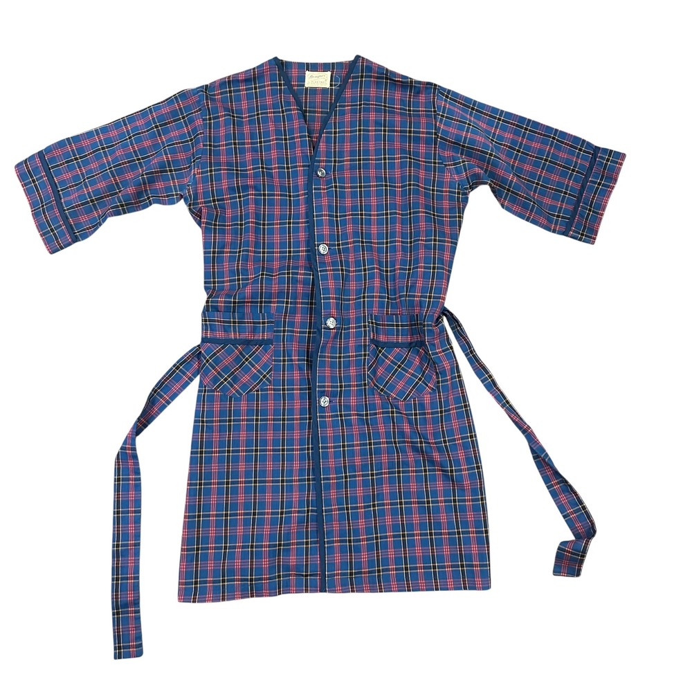 Vintage pleetway designer original plaid robe mid century modern 60s loungewear